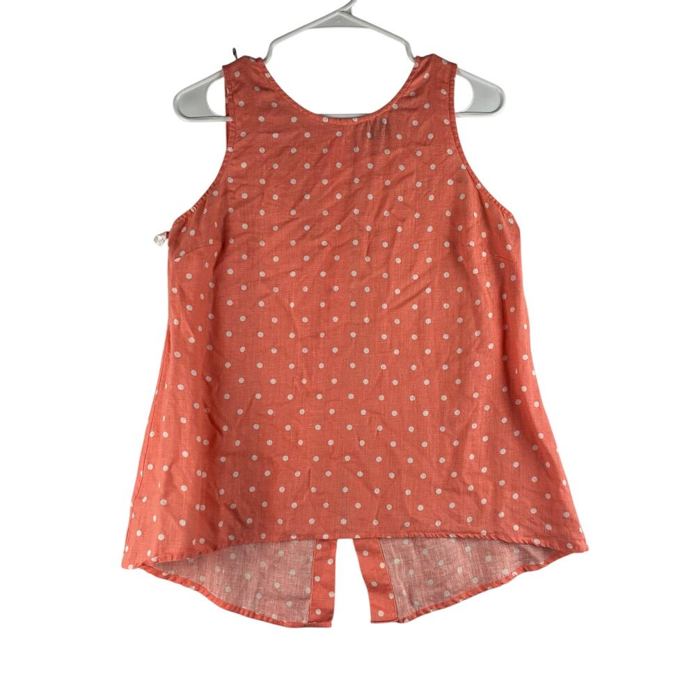 Kaari Blue 100% Linen Coral Polka Dot Sleeveless Tank Women's Medium Split Back